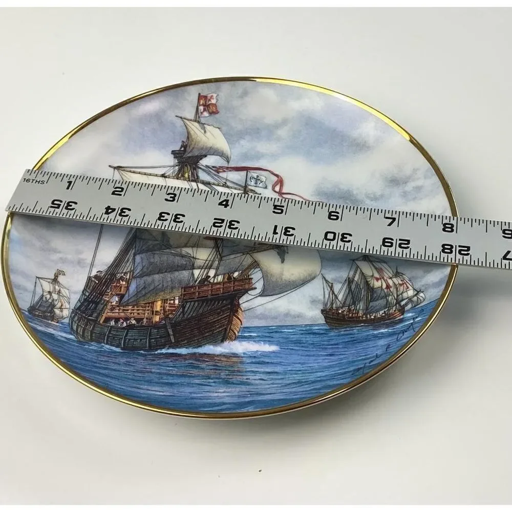 Franklin Mint The First Voyage Collectors Porcelain Plate Lmtd Edition Gold Trim